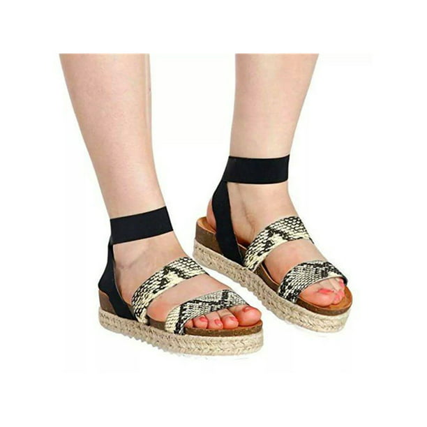 Womens Ladies Flat Wedge Espadrille Ankle Strap Sandals Platform Summer Shoes US 